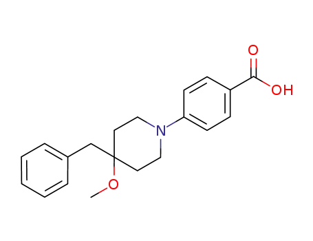 Molecular Structure of 406236-20-2 (Benzoic acid, 4-[4-methoxy-4-(phenylmethyl)-1-piperidinyl]-)