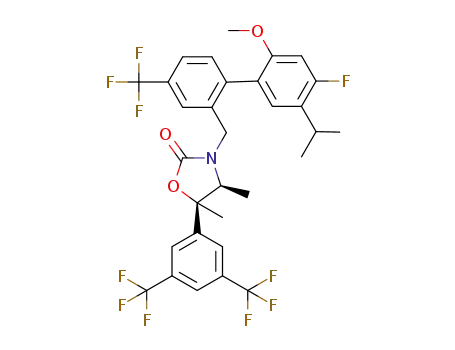 (+)-(4S,5R)-5-[3,5-bis(trifluoromethyl)phenyl]-3-{[4'-fluoro-2'-methoxy-5'-(propan-2-yl)-4-(trifluoromethyl)biphenyl-2-yl]methyl}-4,5-dimethyl-1,3-oxazolidin-2-one