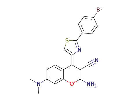 Molecular Structure of 1244030-75-8 (2-amino-3-cyano-4-[2-(4-bromophenyl)thiazol-4-yl]-7-(dimethylamino)-4H-chromene)