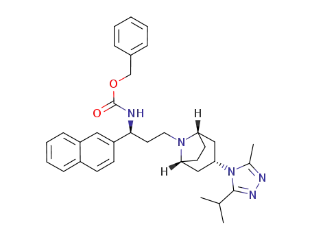 Molecular Structure of 1255215-30-5 (benzyl (S)-3-((1R,3R,5S)-3-(3-isopropyl-5-methyl-4H-1,2,4-triazol-4-yl)-8-azabicyclo[3.2.1]octan-8-yl)-1-(naphthalen-2-yl)propylcarbamate)