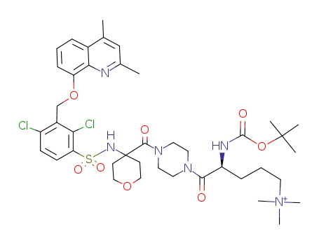 Molecular Structure of 884049-27-8 ([4-<i>tert</i>-butoxycarbonylamino-5-(4-{4-[2,4-dichloro-3-(2,4-dimethyl-quinolin-8-yloxymethyl)-benzenesulfonylamino]-tetrahydro-pyran-4-carbonyl}-piperazin-1-yl)-5-oxo-pentyl]-trimethyl-ammonium)