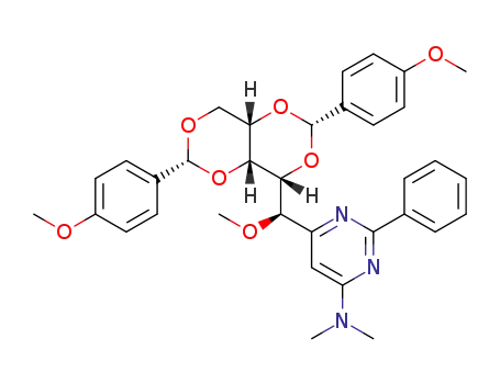 Molecular Structure of 1403989-51-4 (6-dimethylamino-4-[(R)-methoxy-[(1S,3S,5R,6R,8R)-3,8-bis(4-methoxyphenyl)-2,4,7,9-tetraoxabicyclo[4.4.0]decan-5-yl]methyl]-2-phenyl-pyrimidine)