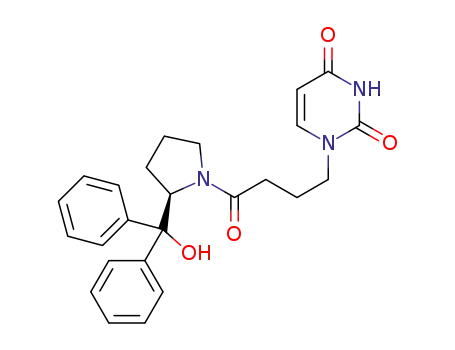 Molecular Structure of 1204659-22-2 ((R)-1-(4-(2-(hydroxydiphenylmethyl)pyrrolidin-1-yl)-4-oxobutyl)pyrimidine-2,4(1H,3H)-dione)