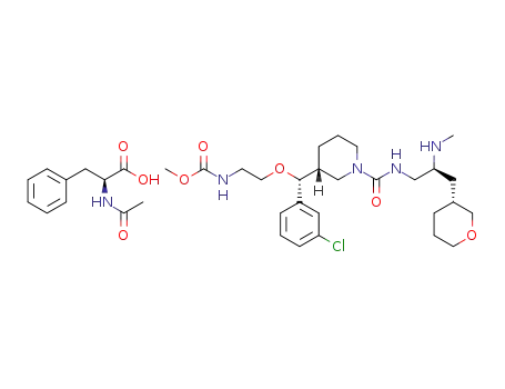 Molecular Structure of 1202530-03-7 (methyl 2-((R)-(3-chlorophenyl)((R)-1-((S)-2-(methylamino)-3-((R)-tetrahydro-2H-pyran-3-yl)propylcarbamoyl)piperidin-3-yl)methoxy)ethylcarbamate N-acetyl-L-phenylalanine)