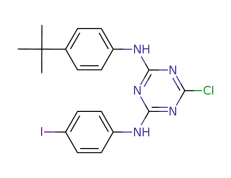 Molecular Structure of 1005346-55-3 (2-chloro-4-(4-tertbutylphenylamino)-6-(4-iodophenylamino)-1,3,5-triazine)