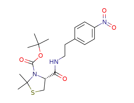 Molecular Structure of 917252-86-9 (R-2,2-dimethyl-3-(1,1-dimethylethoxycarbonyl)-N-(2-(4-nitrophenyl)ethyl)tetrahydrothiazole-4-carboxamide)