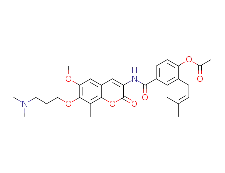 4-(7-(3-(dimethylamino)propoxy)-6-methoxy-8-methyl-2-oxo-2H-chromen-3-ylcarbamoyl)-2-(3-methylbut-2-enyl)phenyl acetate