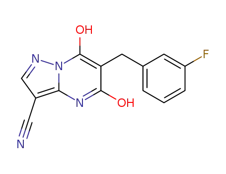 Molecular Structure of 1333257-57-0 (6-(3-fluorobenzyl)-5,7-dihydroxypyrazolo[1,5-a]pyrimidine-3-carbonitrile)