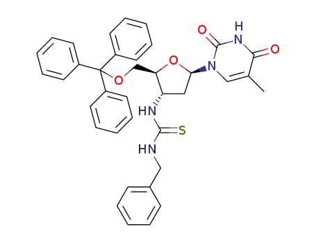 Molecular Structure of 1271302-36-3 (N-(3'-deoxy-5'-O-triphenylmethyl-β-D-thymidin-3'-yl)-N'-benzylthiourea)