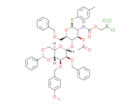 tolyl 2-O-benzyl-4,6-O-benzylidene-3-O-p-methoxybenzyl-α-D-mannopyranosyl-(1->4)-3-O-acetyl-6-O-benzyl-2-deoxy-2-trichloroethoxycarbonylamino-1-thio-β-D-glucopyranoside
