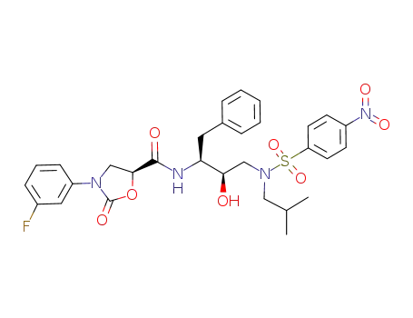 Molecular Structure of 919081-34-8 (3-(3-fluoro-phenyl)-2-oxo-oxazolidine-5-carboxylic acid {1-benzyl-2-hydroxy-3-[isobutyl-(4-nitro-benzenesulfonyl)-amino]-propyl}-amide)