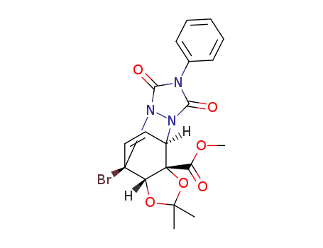Molecular Structure of 1310321-19-7 ((3aS,4R,10R,10aS)-methyl 10-bromo-2,2-dimethyl-6,8-dioxo-7-phenyl-4,6,7,8,10,10a-hexahydro-3aH-4,10-etheno[1,3]dioxolo[4,5-d][1,2,4]triazolo[1,2-a]pyridazine-3a-carboxylate)