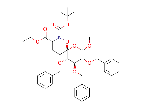 Molecular Structure of 1268670-50-3 ((3R,6R,8S,9R,10R,11S)-2-tert-butyl 3-ethyl 9,10,11-tris(benzyloxy)-8-methoxy-1,7-dioxa-2-azaspiro[5.5]undecane-2,3-dicarboxylate)
