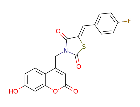 Molecular Structure of 1307299-72-4 ((Z)-5-(4-fluorobenzylidene)-3-[(7-hydroxy-2-oxo-2H-chromen-4-yl)methyl]thiazolidine-2,4-dione)