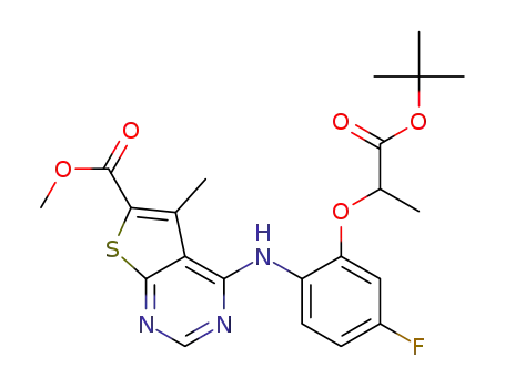 4-[2-(1-tert-butoxycarbonyl-ethoxy)-4-fluoro-phenylamino]-5-methyl-thieno[2,3-d]pyrimidine-6-carboxylic acid methyl ester