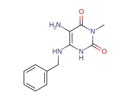 Molecular Structure of 61683-69-0 (2,4(1H,3H)-Pyrimidinedione,
5-amino-3-methyl-6-[(phenylmethyl)amino]-)