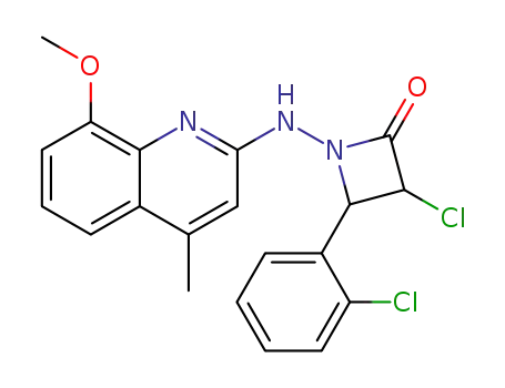 Molecular Structure of 1321948-27-9 (8-methoxy-4-methyl-2-[3'-chloro-2'-oxo-4'-(o-chloro-phenyl)-1'-azetidinyl]aminoquinoline)