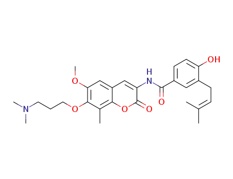 N-(7-(3-(dimethylamino)propoxy)-6-methoxy-8-methyl-2-oxo-2H-chromen-3-yl)-4-hydroxy-3-(3-methylbut-2-enyl)benzamide