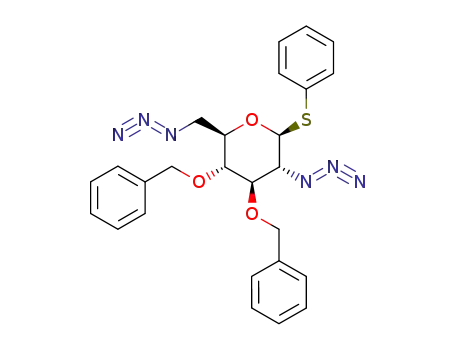 Molecular Structure of 664316-68-1 ((2S,3R,4R,5R,6R)-3-Azido-6-azidomethyl-4,5-bis-benzyloxy-2-phenylsulfanyl-tetrahydro-pyran)