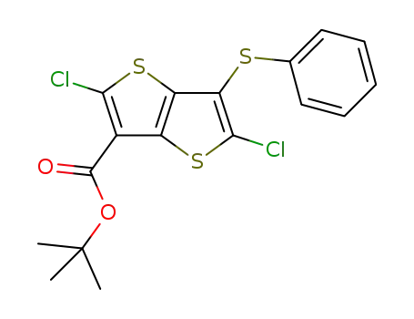 Molecular Structure of 1268375-25-2 (tert-butyl 2,5-dichloro-6-(phenylthio)thieno[3,2-b]thiophene-3-carboxylate)