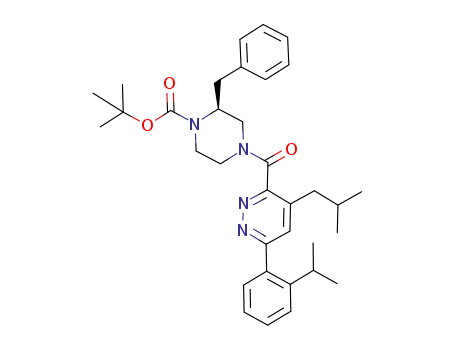 Molecular Structure of 952591-54-7 (tert-butyl (S)-2-benzyl-4-[4-iso-butyl-6-(2-iso-propylphenyl)pyridazine-3-carbonyl]piperazine-1-carboxylate)