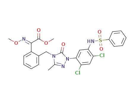 (E)-methyl 2-(2-((1-(2,4-dichloro-5-(phenylsulfonamido)phenyl)-3-methyl-5-oxo-1H-1,2,4-triazol-4(5H)-yl)methyl)phenyl)-2-(methoxyimino)acetate