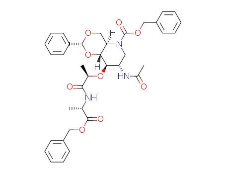 N-{2-O-[2-acetamido-4,6-O-benzylidene-1,5-(benzyloxycarbonyl)imino-1,2,5-trideoxy-D-glucitol-3-yl]-D-lactoyl}-L-alanine benzyl ester