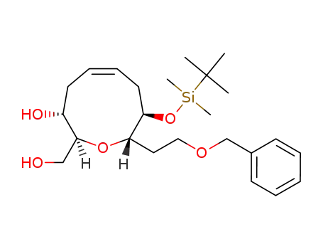 Molecular Structure of 926653-42-1 (9-(2-benzyloxy-ethyl)-8-(<i>tert</i>-butyl-dimethyl-silanyloxy)-2-hydroxymethyl-2,3,4,7,8,9-hexahydro-oxonin-3-ol)