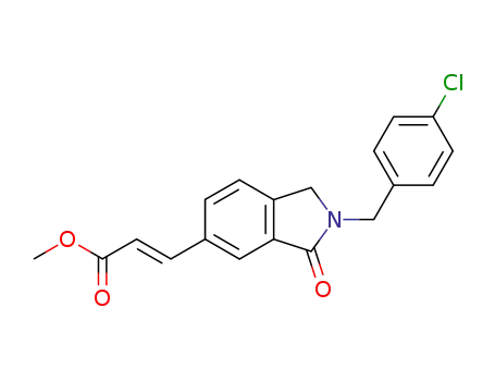 Molecular Structure of 914646-79-0 (2-Propenoic acid,
3-[2-[(4-chlorophenyl)methyl]-2,3-dihydro-3-oxo-1H-isoindol-5-yl]-,
methyl ester, (2E)-)