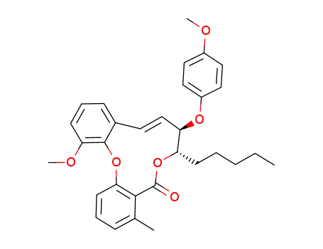 Molecular Structure of 872373-60-9 ((7S,8R,9E)-14-methoxy-8-(4-methoxyphenoxy)-4-methyl-7-pentyl-7,8-dihydro-5H-dibenzo[b,j]dioxacycloundecin-5-one)