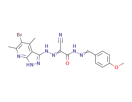 Molecular Structure of 1413926-15-4 (2-[(5-bromo-4,6-dimethyl-1H-pyrazolo[3,4-b]pyridin-3-yl)hydrazono]-2-cyano-N'-(4-methoxybenzylidene)acetohydrazide)