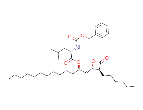 Molecular Structure of 1620408-96-9 ((R)-1-((2S,3S)-3-hexyl-4-oxooxetan-2-yl)tridecan-2-yl ((benzyloxy)carbonyl)-L-leucinate)