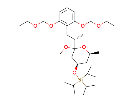 4-triisopropylsilyloxy-(4R,6S)-2-((S)-1-(2,6-bis-(ethoxymethoxy)phenyl)propan-2-yl)-2-methoxy-6-methyltetrahydro-2H-pyran