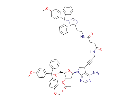 7-[N-4-(methoxytrityl)-1H-imidazol-5-yl-ethylamino-3-(carbamido)propynyl]-5′-O-(4,4′-dimethoxytrityl)-3′-O-acetyl-7-deaza-2′-deoxyadenosine