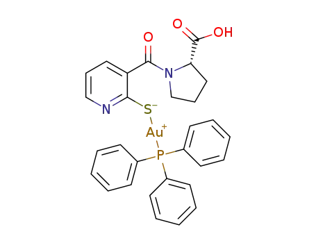 Molecular Structure of 1436394-12-5 ([Au(SPyCO(C<sub>4</sub>H<sub>7</sub>N)COOH)(PPh<sub>3</sub>)])