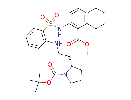 Molecular Structure of 904680-11-1 (methyl 2-({[2-({2-[(2S)-(N-tert-butoxycarbonyl)pyrrolidin-2-yl]ethyl}amino)phenyl]sulfonyl}amino)-5,6,7,8-tetrahydro-1-naphthalenecarboxylate)