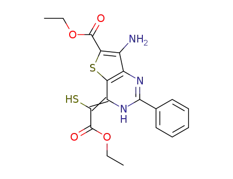 ethyl 4-((ethoxycarbonyl)(mercapto)methylene)-7-amino-3,4-dihydro-2-phenylthieno[3,2-d]pyrimidine-6-carboxylate