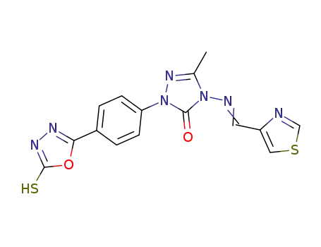 2-[4-(5-mercapto[1,3,4]oxadiazol-2-yl)phenyl]-5-methyl-4-[(thiazol-4-ylmethylene)-amino]-2,4-dihydro[1,2,4]triazol-3-one