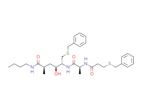 Molecular Structure of 906663-04-5 (6-benzylsulfanyl-5-[2-(3-benzylsulfanylpropionylamino)propionylamino]-4-hydroxy-2-methylhexanoic acid butylamide)