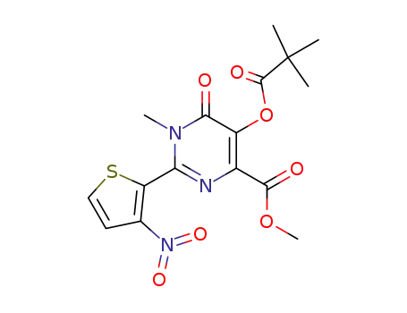 Molecular Structure of 572916-83-7 (4-Pyrimidinecarboxylic acid,
5-(2,2-dimethyl-1-oxopropoxy)-1,6-dihydro-1-methyl-2-(3-nitro-2-thienyl)
-6-oxo-, methyl ester)