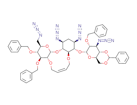 Molecular Structure of 1416341-92-8 (1,3,6',3''-tetraazido-4'',6''-O-benzylidene-3',4',2''-tri-O-benzyl-5,2'-O-(but-2-en-1,4-diyl)kanamycin A)