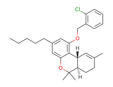 Molecular Structure of 1563174-95-7 ((6aR,10aR)-1-(2-chlorobenzyloxy)-6,6,9-trimethyl-3-pentyl-6a,7,8,10a-tetrahydro-6H-benzo[c]chromene)