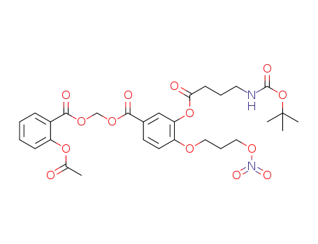 Molecular Structure of 1447760-32-8 ((2-acetyloxybenzoyl)oxymethyl 3-[4-(tert-butoxycarbonylamino)butanoyloxy]-4-[3-nitrooxypropoxy]benzoate)