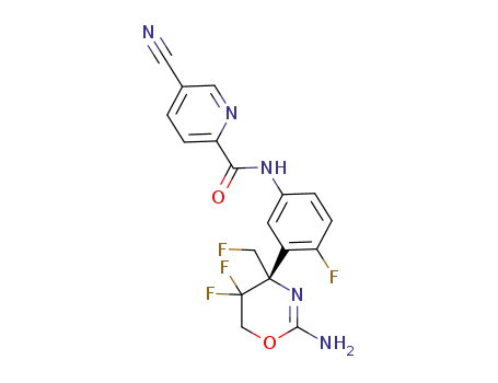 Molecular Structure of 1415914-91-8 ((S)-N-(3-(2-amino-5,5-difluoro-4-(fluoromethyl)-5,6-dihydro-4H-1,3-oxazin-4-yl)-4-fluorophenyl)-5-cyanopicolinamide)