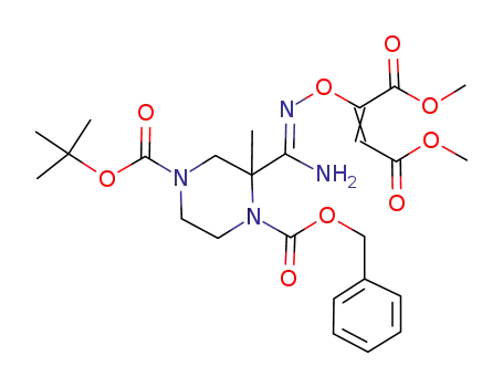 Molecular Structure of 519031-99-3 (2-[<i>N</i>-(1,2-bis-methoxycarbonyl-vinyloxy)-carbamimidoyl]-2-methyl-piperazine-1,4-dicarboxylic acid 1-benzyl ester 4-<i>tert</i>-butyl ester)