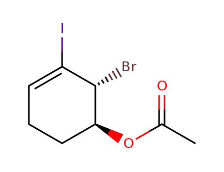 Molecular Structure of 1431975-51-7 ((+)-(1S,2R)-1-acetoxy-2-bromo-3-iodocyclohex-3-ene)