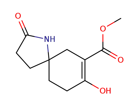 Molecular Structure of 749861-28-7 (1-Azaspiro[4.5]dec-7-ene-7-carboxylic acid, 8-hydroxy-2-oxo-, Methyl ester)