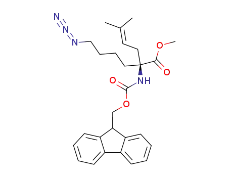 Molecular Structure of 847020-62-6 (4-Hexenoic acid,
2-(4-azidobutyl)-2-[[(9H-fluoren-9-ylmethoxy)carbonyl]amino]-5-methyl-,
methyl ester, (2S)-)
