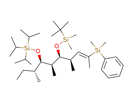 Molecular Structure of 1027906-53-1 ((E,4R,5S,6S,7R,8R)-5-(tert-butyldimethylsilyloxy)-7-(triisopropylsilyloxy)-4,6,8-trimethyl-2-dimethyl(phenyl)silyldec-2-ene)