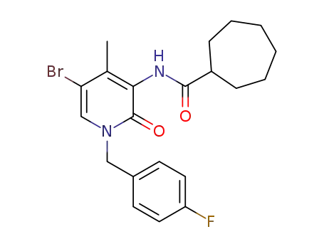 Molecular Structure of 2244579-87-9 (N-[5-bromo-1,2-dihydro-1-(4'-fluorobenzyl)-4-methyl-2-oxopyridin-3yl]cycloheptanecarboxamide)
